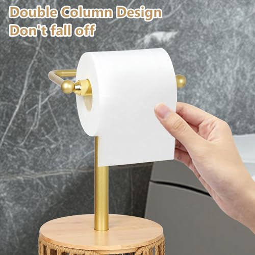 Trongee Freestanding Toilet Paper Holder with Storage,3 Rolls of Boho Toilet Paper Holder Stand with Lid,Gold Toilet Tissue Holder Stand Rattan Paper Storage Wicker Toilet Roll Holder Basket - color: U-gold