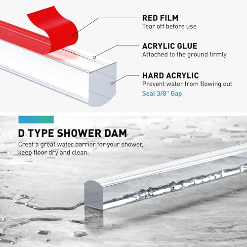 Shower Dam, 2 PCS 3/8" X 3/8" (WxH) Shower Threshold Water Dam,36In Clear Acrylic Shower Bottom Seal Stop Shower Leaks and Create a Water Barrier - size: 3/8" X 3/8"(WxH)