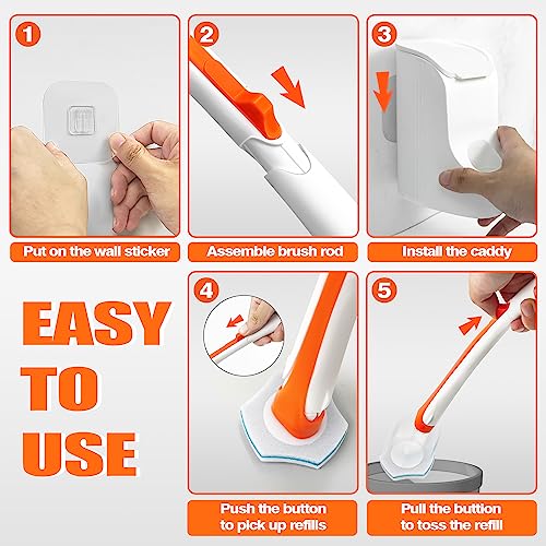 JEHONN Disposable Toilet Bowl Cleaner Wand with 40 Cleaner Refills, Wall Mounted Long Handle Compact Bathroom Scrub Brush Holder Set for Sink Bathtub Wash Basin Mop Pool (Orange) - color: Orange