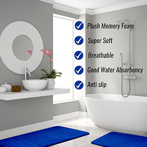 Bathroom Rug Set 5 Piece - Memory Foam Bathroom Mat Set, Soft and Comfortable, Non-Slip Thick Absorbent Bath Mats, Machine Washable, Royal Blue - color: Royal Blue/ Line Design