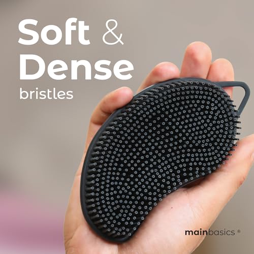 MainBasics Silicone Body Scrubber Dual-Sided, Black, Massage | Shower Scrubber with Massage Nodes, Silicone Loofah Alternative for Deep Clean - color: Black, size: Massage