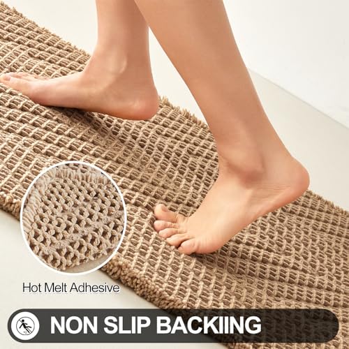 Sunfly Bathroom Runner Rug,Boho Herringbone Waffle Bath Mat Non-Slip Washable Super Absorbent Quick Dry, Farmhouse Bath Mat for Bathroom Floor Decor 24"x72" Khaki - color: Akhaki, size: 2' x 6' (Rectangular)