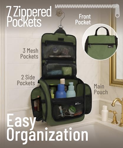 D&D Wanderlust D&D Hanging Travel Toiletry Bag for Men and Women – Cosmetics, Makeup and Toiletries Organizer Kit with 10 Compartments - color: Green