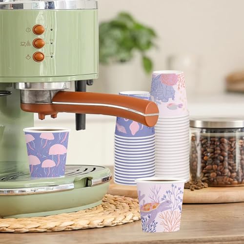 RUSPEPA 5oz Disposable Paper Cups, Bathroom Cups Small Mouthwash, 100 Pack Set Ocean Theme Design, Perfect for Hot/Cold Beverage Coffee, Dessert for Birthday Parties, Home-use, Picnic, BBQ, Travel - color: Ocean, size: 5oz