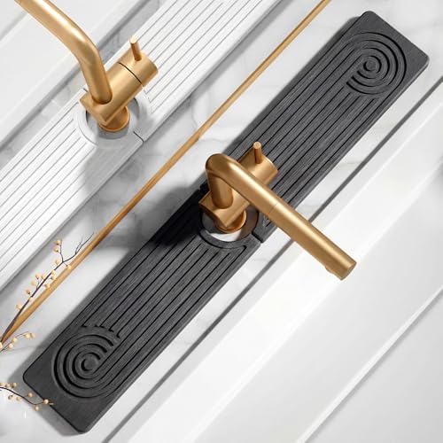 2 Pack Stone Faucet Mat for Kitchen Sink, Absorbing Drying Stone Mat Prevent Moisture, Sink Splash Guard Water,Natural Diatomite Stone Tray for Bathroom Counter 23.6*3.9inch (White+Grey) - color: White+Grey