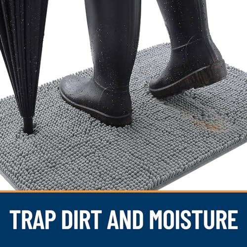 OLANLY Dog Door Mat for Muddy Paws 30x20, Absorbs Moisture and Dirt, Absorbent Non-Slip Washable Doormat, Quick Dry Chenille Mud Mat for Dogs, Entry Indoor Entryway Carpet for Inside Floor, Grey - color: Grey, size: 30" X 20"