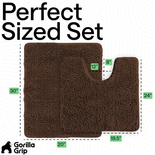 GORILLA GRIP Bathroom Rug Sets, Soft Chenille 2 Piece Area Rugs Set, Toilet Base Mat and 30x20 Carpet, Absorbent Microfiber Washable Mats Dry Quickly, Home Decor and Bath Room Accessories, Brown - color: Brown, style: 30"x20" + Oval 24"x19.5" - 2 Pack
