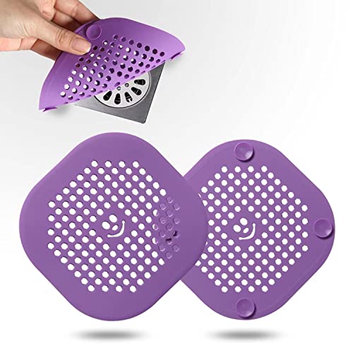 2 Pack Drain Hair Catcher Silicone Drain Protector Bathroom Accessories Hair Stopper Drain Cover for Shower Kitchen Bathroom Tub Deep Purple - color: Purple Deep