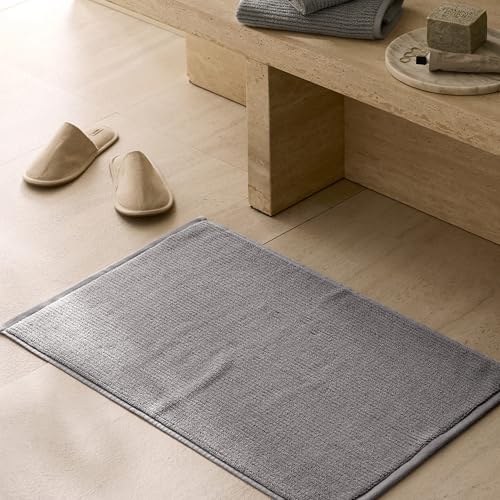 BOLL & BRANCH Turkish Ribbed Bath Mat - Stone - 100% Organic Turkish Cotton - Plush Absorbent Quick Dry Luxury Bathroom Mat with Ribbed Texture - Soft Underfoot Spa Comfort - color: Stone, style: Ribbed