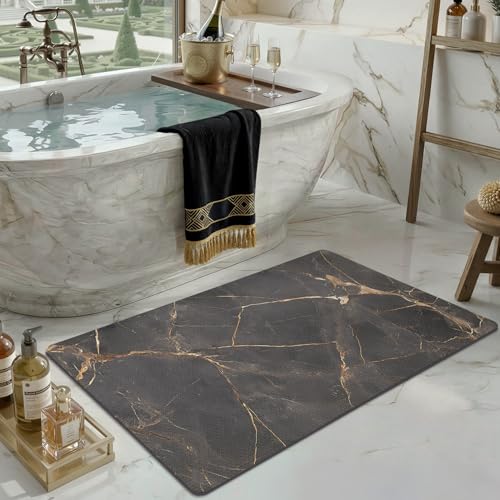 Color&Geometry Ultra Thin Bathroom Rugs Non Slip,Absorbent Quick Dry Bath Mats for Bathroom,Thin Bath Rugs Washable with Rubber Backing Fit Under Door Outside Shower - color: Gold-veined Marble, size: 24"x43"