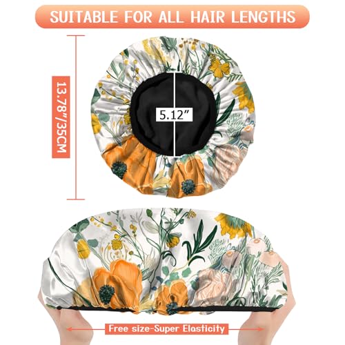 Luxury Shower Cap Terry Lined Reusable Triple Layer Waterproof Hair Elastic Caps Shower Bath Hat for Women Girls Cute Aesthetic-Orange Flower - color: AL1-Orange Flower
