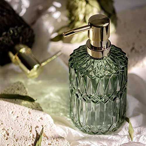 EMPO Clear Glass Soap Dispenser with ABS Plastic Pump, Crystal Lotion Dispensers for Kitchen Sink, Bathroom (2Pack Green) - color: 2pack Green