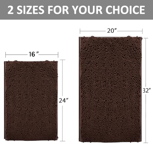 RUN HELIX Bathroom Rugs Set Non Slip 2 Piece Bath Rugs Extra Soft Chenille Bathroom Mats Bath Mat Set,Absorbent Shaggy Rugs Perfect Plush Mats Small Rug - color: Brown, size: 32"L x 20"W + 24"L x 16"W