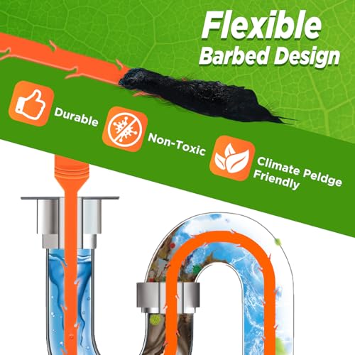 Forlivese 4 Pack 25 Inch Drain Snake,Drain Clog Remover,Sink Snake for Sewer Kitchen Sink Bathroom Tub Toilet Clogged Drains Relief Cleaning Tool