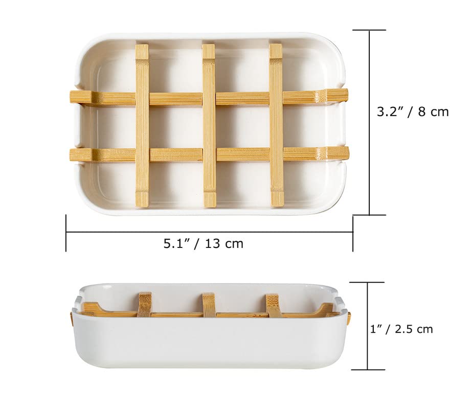 Classic Bamboo Fiber Soap/Sponge Dishes, Bar Sink Soap Holder, Bathroom Small Soap Tray, White - color: White