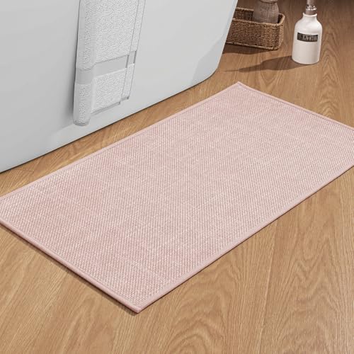 chakme Bathroom Rugs Mat 47x25, Ultra Thin Non Slip Bath Mat Large Quick Dry Absorbent Bath Mat for Bathroom Floor, (Pink, 47"x25") - color: Pink, size: 2' x 3'11" (Rectangular)