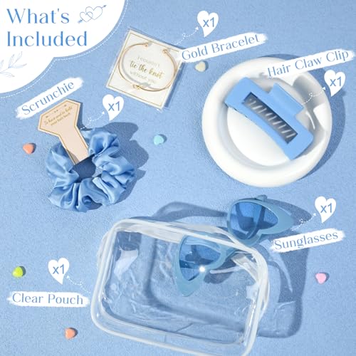 DEEKA 5 Pcs Bridesmaid Proposal Bag Set Gift Clear Makeup Toiletry Bag Bachelorette Party Favors Sunglasses Hair Claw Clips Scrunchies Knot Bracelets Bridal Wedding Party Gifts (Blue) - color: Blue, size: 1 Set