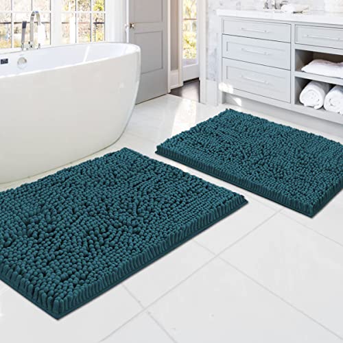 H.VERSAILTEX Bath Mats - Non Slip Luxury Chenille Bathroom Rugs, Extra Soft Absorbent Shaggy, Washable Fast Dry 2 Piece (Dark Teal, 20" x 32"/17" x 24") - color: Dark Teal, size: 20" x 32" Plus 17" x 24"