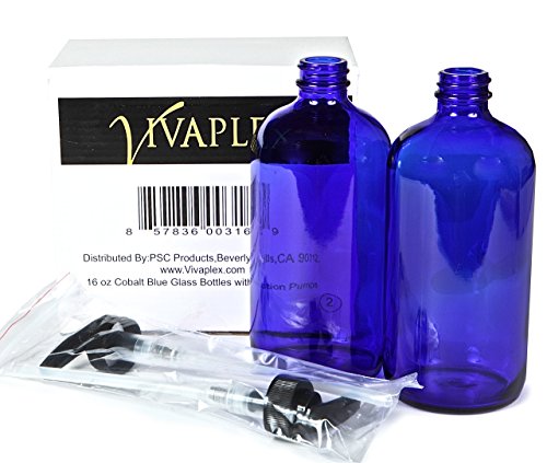 Vivaplex 16 oz Cobalt Blue Glass Bottles with Black Lotion Pumps -2pk