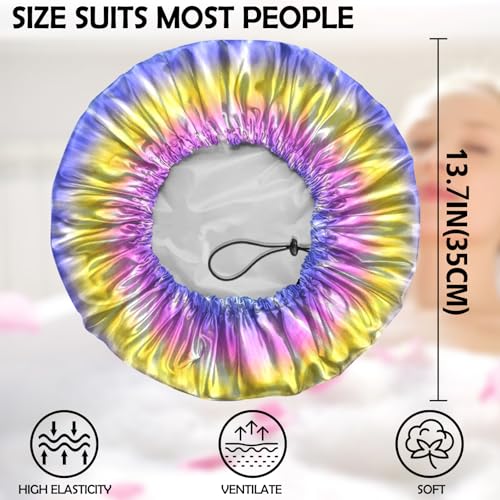 2 PCS Shower Cap Adjustable Reusable Double Waterproof Layer Elastic Hair Bath Cap Cute Aesthetic for Women Girls-Multicolour 2 - color: I17-Multicolour 2