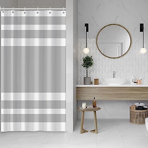 48x72inch Gray and White Stripes Shower Curtain Casual Style Relaxing Spa Horizontal Stripe Texture Design Modern Home Bath Curtain for Bathroom Bathtubs Decoration with Hooks - color: Gray White, size: 48"W x 72"L (Pack of 1)