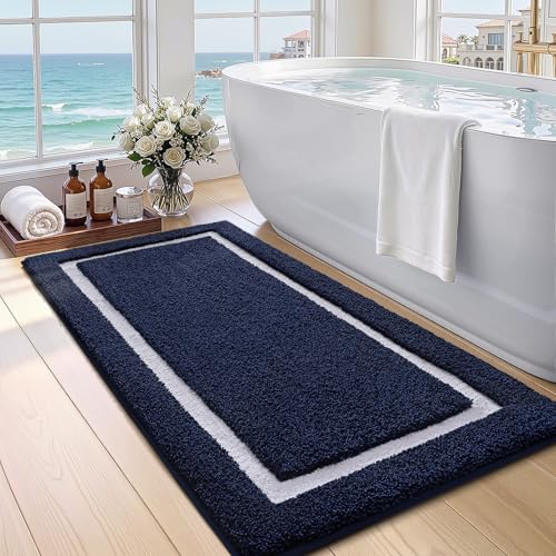 Color&Geometry Navy Blue Bathroom Rugs 43x24, Extra Soft Absorbent Microfiber Bath Rugs, Non-Slip Bathroom mat, Washable Plush Bath Mats for Bathroom, Shower, Bathtub, Laundry, Blue White - color: D, size: 24"x44"
