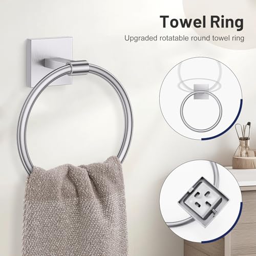 Lairuier 5 Pieces Bathroom Hardware Set, Brushed Nickel Towel Bar Set Includes 23.6” Towel Bar, Towel Ring Holder, Toilet Paper Holder and Two Towel Hooks, Bathroom Accessories Set SUS304 Wall Mounted - color: Brushed Nickel, size: 5 Pieces - Double Base