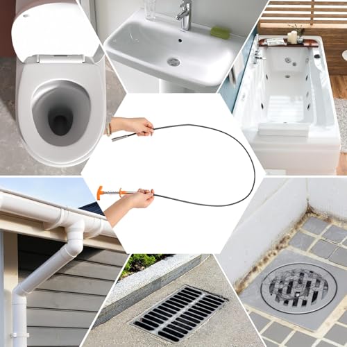79 Inch Drain Snake Hair Drain Clog Remover Tool, Flexible Sink Snake Drain Cleaner Tool Set, Plumbing Snake for Toilet Sewer Shower Kitchen Bathroom Tub Clogged Hair Removal Cleaning Tool Set