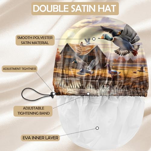 2 PCS Shower Cap Adjustable Reusable Double Waterproof Layer Elastic Hair Bath Cap Cute Aesthetic for Women Girls-Cat Duck - color: I19-Cat Duck