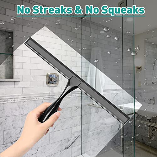Shower Squeegee for Glass Doors,12-Inch Shower Glass Squeegee, Matte Black Shower Squeegee for Shower Doors,Mirror,Windows, with Shower Door Hook and Adhesive Hook - color: Black, size: 12-Inch