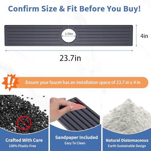 Faucet Mat for Kitchen Sink, Water Absorbent Kitchen Faucet Mat, Durable Sink Splash Guard with Raised Feet, Diatomite Fast Drying Kitchen Sink Faucet Mat, Bathroom Stone Drying Tray for Counter - color: Dark Gray Style 1, size: 23.7" x 4"