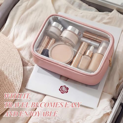 Abbylike 6 Pcs Clear Makeup Bags Bulk PU Leather Cosmetic Pouches Transparent Toiletry Bags with Zipper Waterproof Purse Skincare Car Organizer for Girl Women Travel Gifts(Nude Pink) - color: Nude Pink