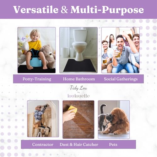 Tidy Lou Disposable Toilet Mats for a Hygienic & Stress-Free Home Bathroom Experience - Great for Children & Adults - Conceals Stains (Black), Absorbent, Non-Slip, U-Shape, Catches Dust/Hair - 25 Pack