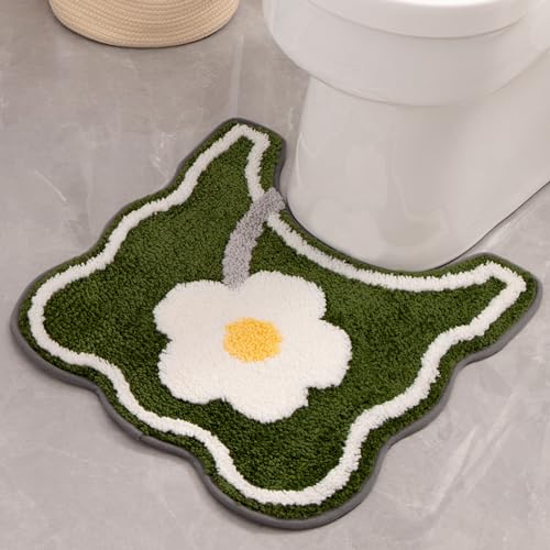 PTAEXCEL Toilet Rug U-Shaped, Floral Green Non-Slip Bath Mat Soft Plush Contour Bathroom Rug, Absorbent Microfiber Machine Washable for Toilet Base, 22 x 20 Inches Green - color: Green 22x20"