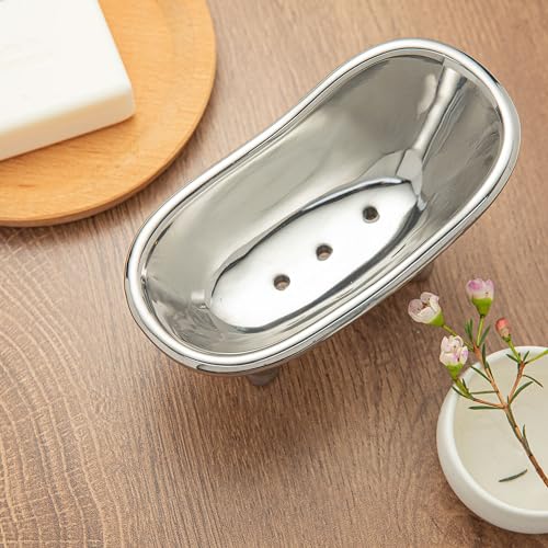 5.6" Ceramic Mini Bathtub Soap Dish Decortative Clawfoot Bathroom Soap Dish (Silver) - color: Silver