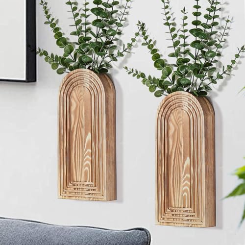 Dnnnii 2 Pack Wooden Wall Vase Set - Brown Finish Modern Farmhouse & Boho Wall Decor for Entryway, Hallway, Bathroom, Living Room, Dining Room, Narrow Spaces - color: Brown