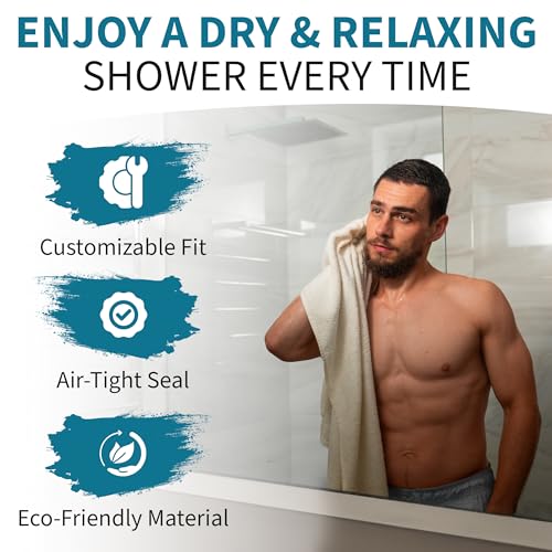 Premium Transparent 39 inch Shower Threshold Water Guard Collapsible Silicone Wet Room Floor Barrier & Bathtub Splash Waterstopper Self Adhesive Dam Strip for Kitchen Sink Edge & Bathroom Door Seal