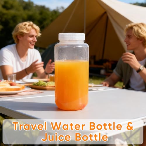 DEMORA 32 oz Plastic Bottles with Lids, Airtight Refillable Wide Mouth Travel Bottles for Toiletries, PP Food Grade Plastic Containers for Liquids Pill Water Sample Lab Reagent (Clear, 2 Pcs) - color: Clear, size: 32 oz