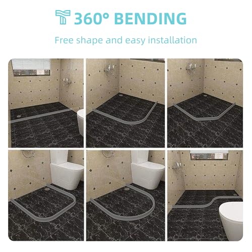 Shower Threshold Water Dam,Walk in Shower Water Guard, Shower Dam Water Barrier Bathroom Sink Splash for Dry And Wet Separation Caulk Seal Strip Edge Trim (78Inch, Gray) - color: Gray, style: 78Inch