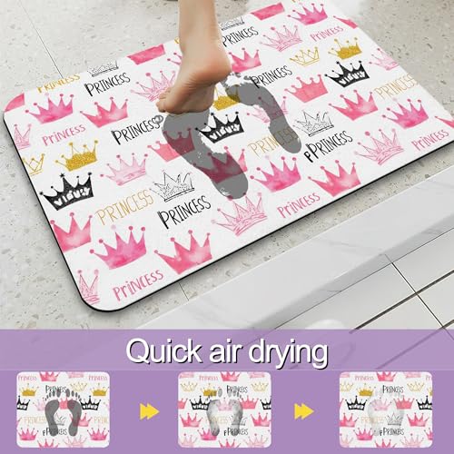 Pink Crown Bathroom Rugs, Fast-Absorbing Bath Mat, Quick-Dry Non-Slip Thin Rug for Bathroom Floor Kitchen 17"x30" - color: Pink Crown
