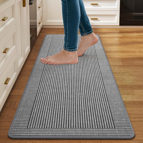 Kitchen Mats for Floor, 17''x47'' Washable Non Slip Absorbent Kitchen Mat, Braided Kitchen Runner Rug, Kitchen Sink Rug, Grey - color: A Linear Grey, size: 17''x47''