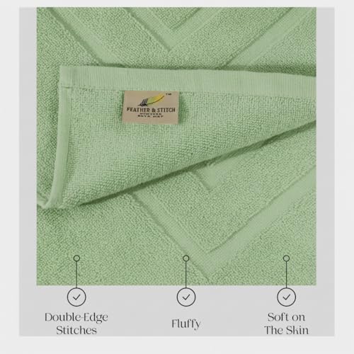 Feather & Stitch 2 Piece Towel Like Bath Mats (30x21 Inch) 100% Cotton Terry Bath Mats, Bathroom Shower Floor Mats [NOT A Bathroom Rug], Soft Absorbent Washable Mats - Pastel Green - color: Pastel Green