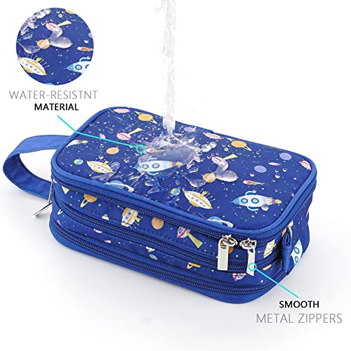 Kids Toiletry Bag for Boys, Travel Toiletry Bag for Little Young Boys Waterproof Hanging Wash Bag Toddler Traveling Toiletries, Space Blue - color: Space Blue