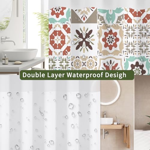 No Hook Shower Curtain with Snap in Liner Set FYLX00223 - color: Mediterranean Floral