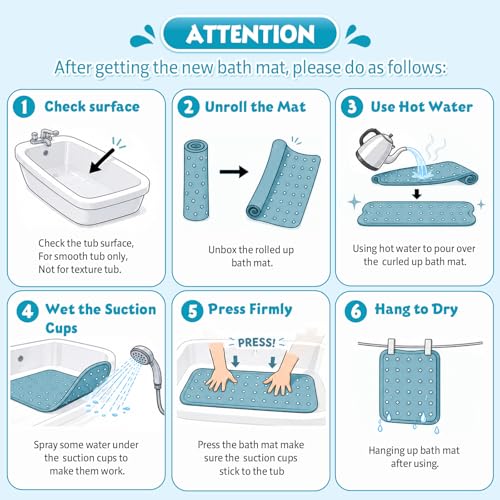 XIYUNTE Baby Bath Mat for Tub Non Slip Kids, BPA Free Extra Long Bathtub Mat 40x16 with Drain Holes and 200 Suction Cups, Non Toxic Machine Washable Toddler Bath Mat, Eco-Friendly Certified - color: Blonde Girl