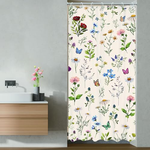 Vintage Floral Shower Curtain 36Wx72L Inch Small Stall Wildflower Spring Cute Flower Rustic Botanical Herbs Plant Pretty Aesthetic Bathroom Set Girls Bath Curtain Bathtub Accessories Home Decor - color: D 01 Beige, size: 36"W x 72"L (Pack of 1)