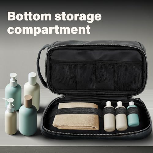 emissary Leather Travel Toiletry Bag for Men, Dopp Kit - Blue | Water-resistant leather, large capacity + organizer pockets; refined men's travel Dopp kit, carry-on ready - color: Blue