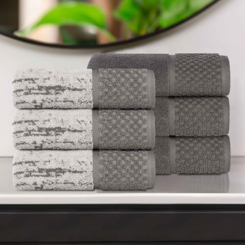 Superior Cotton Bathroom Towel Set Plush Absorbent 6 Piece, Charcoal Silver | Soft Quick Dry, Jacquard & Solid Pattern Assorted Towels, 6 Hand Towels for Bathroom Vanity and Counters, Lodie Collection - color: Charcoal-silver, size: Hand Towel 6 - Pack (J