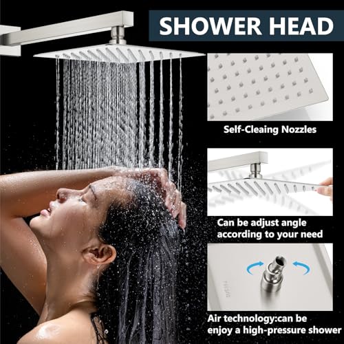 Aolemi Shower Faucet Set Rain Shower System with Handheld Spray Bathroom Shower Combo Rough-in Valve and Shower Trim Kit Included Brushed Nickel 8 Inch Wall Mount Shower Head - color: Brushed Nickel, size: 8 Inch Wall Mount Shower Head