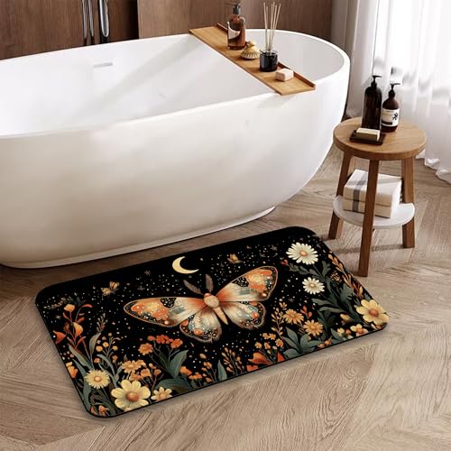 Moth Bath Mat, Water Absorbent Quick Dry Thin Bathroom Floor Mat, Rug for Bathroom Kitchen 17"x30" - color: Moth